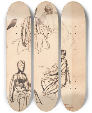 Triptych art skateboard deck of George Romney Seated Woman Three Studies by George Romney (1734-1802)