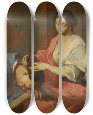 Triptych art skateboard deck of Giuseppe Antonio Felice Orelli Samson And Delilah by Giuseppe Antonio Felice Orelli (1700-1774)