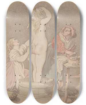Triptych art skateboard deck of Thomas Rowlandson The Bath by Thomas Rowlandson (1756-1827)