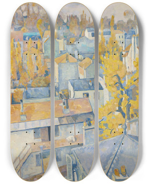 Triptych art skateboard deck of Emile Bernard Vue Des Toits by Emile Bernard (1868-1941)