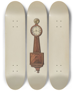 Triptych art skateboard deck of Lawrence Phillips Wall Clock_1 by Lawrence Phillips