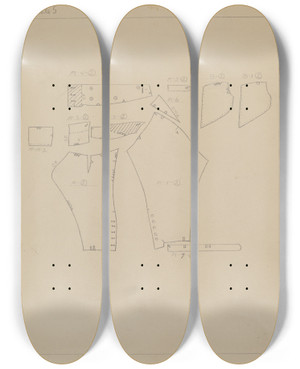 Triptych art skateboard deck of Henry De Wolfe Pattern For Mans Suit by Henry De Wolfe