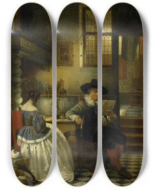 Triptych art skateboard deck of Jan August Hendrik Leys Seventeenthcentury Interior by Jan August Hendrik Leys (1815-1869)