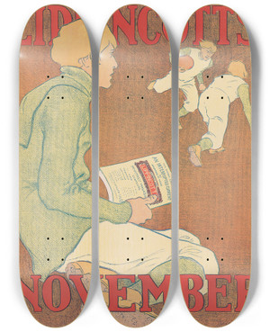 Triptych art skateboard deck of Joseph Gould Lippincotts November_2 by Joseph Gould (1880-1935)