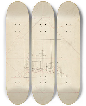 Triptych art skateboard deck of Anna Lejmann Geometrisk Komposition by Anna Lejmann