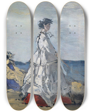 Triptych art skateboard deck of Eugne Boudin Princess Pauline Metternich On The Beach by Eugene Boudin (1824-1898)