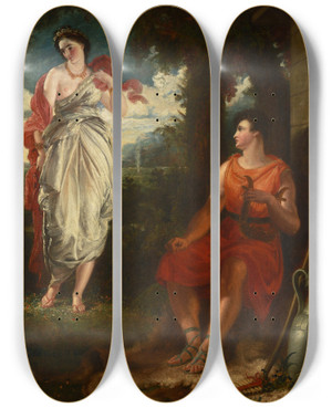 Triptych art skateboard deck of Benjamin Robert Haydon Venus And Anchises by Benjamin Robert Haydon (1786-1846)
