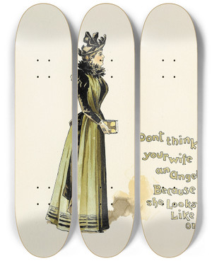 Triptych art skateboard deck of Harry Whitney Mcvickar Matrimonial Advice Pl09 by Harry Whitney Mcvickar (1860-1905)