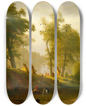 Triptych art skateboard deck of Albert Bierstadt The Wolf River Kansas by Albert Bierstadt (1830-1902)