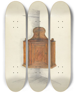 Triptych art skateboard deck of Meyer Goldbaum Corner Cupboard by Meyer Goldbaum