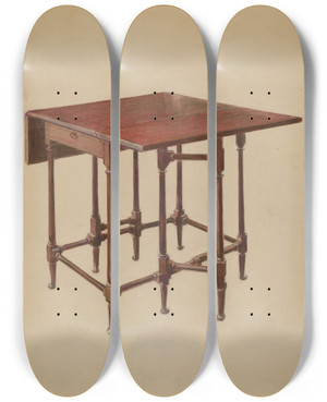 Triptych art skateboard deck of Bernard Gussow Table Dropleaf by Bernard Gussow