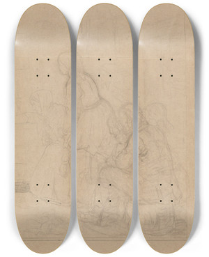 Triptych art skateboard deck of Adolph Tidemand Figurgruppe by Adolph Tidemand (1814-1876)
