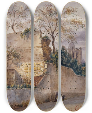 Triptych art skateboard deck of Augustesbastien Bnard Rue Clovis Mur De Philippeauguste by Auguste-Sbastien Bnard (1810-1873)