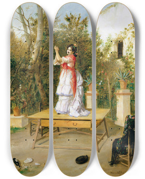 Triptych art skateboard deck of Manuel Cabral Aguado Bejarano Dancing by Manuel Cabral Aguado Bejarano (1827-1891)