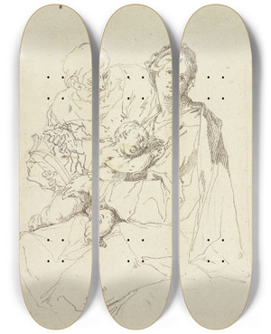 Triptych art skateboard deck of Paul Troger Holy Family by Paul Troger (1698-1762)