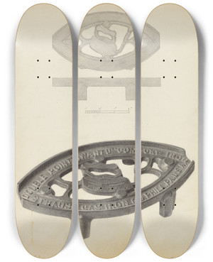 Triptych art skateboard deck of Bernard Krieger Flat Iron Holder by Bernard Krieger