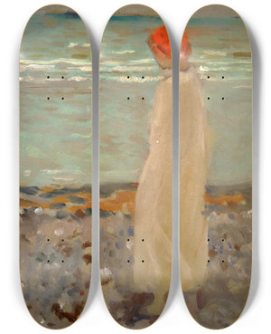 Triptych art skateboard deck of Karel Pillar Ocean Beach by Karel Spillar (1871-1939)