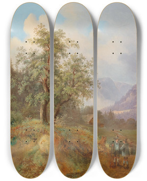 Triptych art skateboard deck of Joseph Jonas In Conversation by Joseph Jonas (1805-1863)