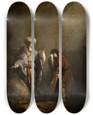 Triptych art skateboard deck of Christian Wilhelm Ernst Dietrich Das Opfer Abrahams by Christian Wilhelm Ernst Dietrich (1712-1774)