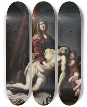 Triptych art skateboard deck of Claude Vignon Piet by Claude Vignon (1593-1670)