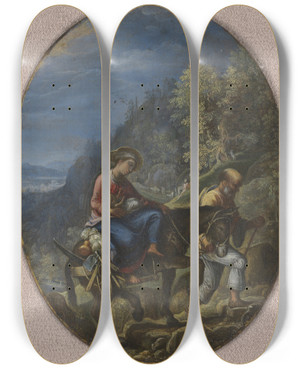 Triptych art skateboard deck of Adam Elsheimer The Flight Into Egypt by Adam Elsheimer (1578-1610)