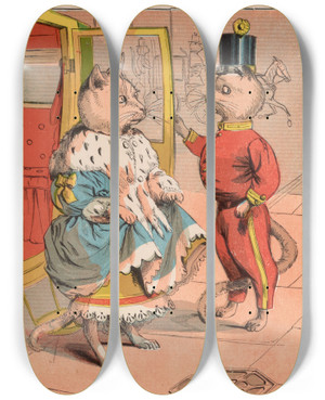 Triptych art skateboard deck of Mcloughlin Bros The Table Groans And Tom Runs Away by Mcloughlin Bros (1858-1920)