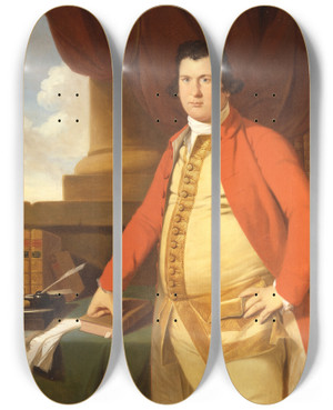 Triptych art skateboard deck of Tilly Kettle An Unknown Man by Tilly Kettle (1735-1786)