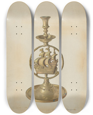 Triptych art skateboard deck of Carl Buergerniss Brass Candlestick by Carl Buergerniss (20-)