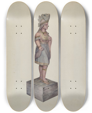 Triptych art skateboard deck of Alice Stearns Cigar Store Indian_2 by Alice Stearns