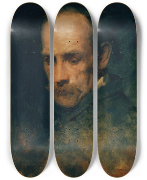 Triptych art skateboard deck of Carl Probst Kopfstudie by Carl Probst (1854-1924)