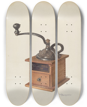 Triptych art skateboard deck of Carl Buergerniss Coffee Mill_1 by Carl Buergerniss (20-)