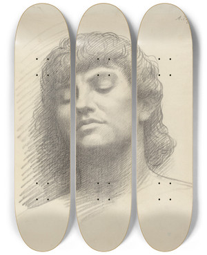 Triptych art skateboard deck of Alphonse Legros Head by Alphonse Legros (1837-1911)