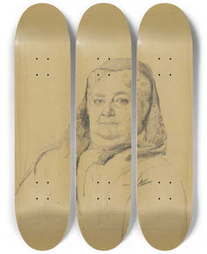 Triptych art skateboard deck of Thomas Hovenden Elizabeth Cady Stanton by Thomas Hovenden (1840-1895)