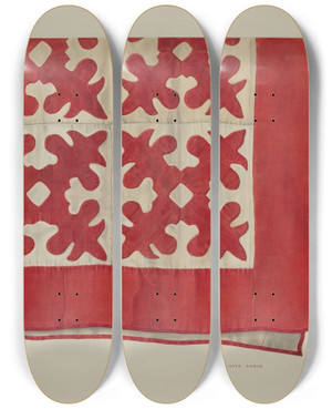Triptych art skateboard deck of Charlotte Angus Oak Leaf Pattern Quilt by Charlotte Angus (1911-1989)