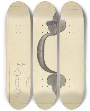 Triptych art skateboard deck of Jack Staloff Door Handle With Thumb Press_2 by Jack Staloff