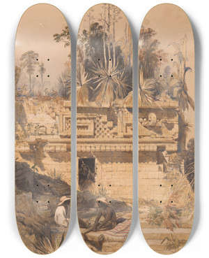 Triptych art skateboard deck of Frederick Catherwood Ruins At Sabachtsche by Frederick Catherwood