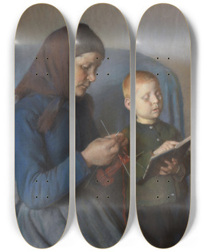 Triptych art skateboard deck of Anna Ancher Lektien Gennemges by Anna Ancher (1859-1935)