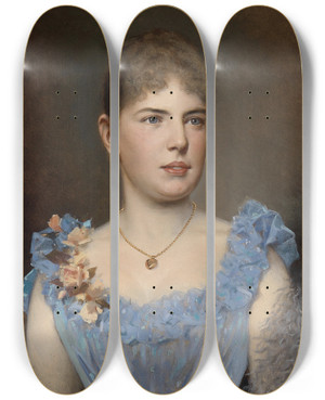 Triptych art skateboard deck of Anton Ebert Portrt Einer Dame In Blauem Kleid by Anton Ebert (1845-1896)