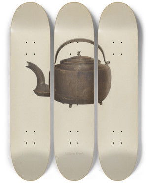 Triptych art skateboard deck of William Schmidt Tea Kettle by William Schmidt