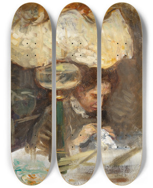 Triptych art skateboard deck of Hanna Hirschpauli Study For Friends Nanna Bendixson by Hanna Hirsch Pauli (1864-1940)