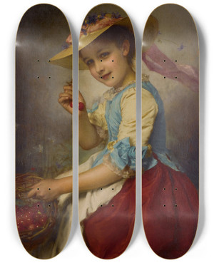 Triptych art skateboard deck of Etienne Adolphe Piot The Cherry Girl by Etienne Adolphe Piot (1825-1910)