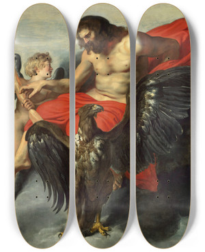 Triptych art skateboard deck of Peter Paul Rubens Cupid Supplicating Jupiter by Peter Paul Rubens (1577-1640)