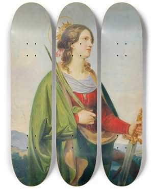Triptych art skateboard deck of Joseph Hasslwander Heilige Katharina by Joseph Hasslwander (1812-1878)
