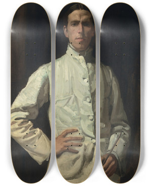 Triptych art skateboard deck of Hugh Ramsay Selfportrait In White Jacket by Hugh Ramsay (1877-1906)
