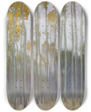 Triptych art skateboard deck of Johann Walterkurau Forest Morning Sun by Johann Walter-Kurau (1869-1932)