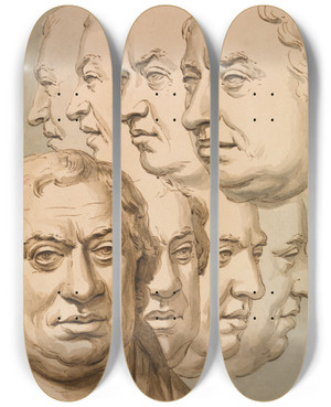 Triptych art skateboard deck of John Thomas Smith Studies From The Bust Of Samuel Johnson by John Thomas Smith (1766-1833)
