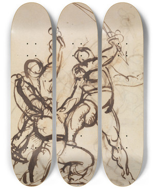 Triptych art skateboard deck of Benjamin Robert Haydon Study Of A Battle by Benjamin Robert Haydon (1786-1846)