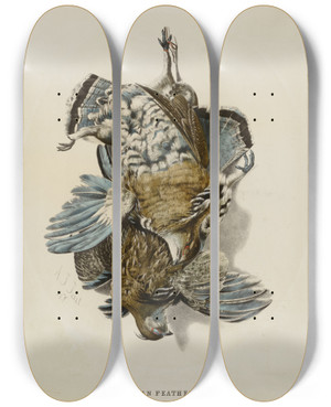 Triptych art skateboard deck of Nathaniel Currier American Feathered Gamepartridges by Nathaniel Currier (1813-1888)
