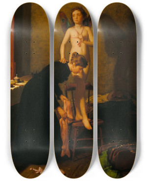 Triptych art skateboard deck of Seymour Joseph Guy Dressing For The Rehearsal by Seymour Joseph Guy (1824-1910)
