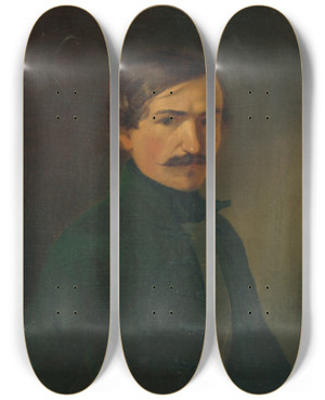 Triptych art skateboard deck of Vojtech Klimkovi Selfportrait_1 by Vojtech Klimkovic (1833-1885)